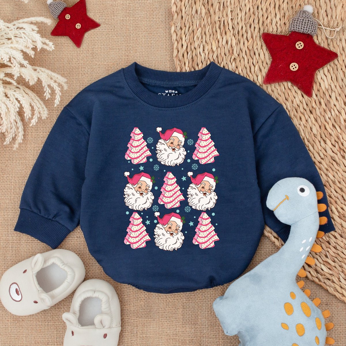 Retro Santa ClothesMerry Christmas Baby Romper Christmas Bodysuit Baby Outfit Long Sleeve Bodysuit F