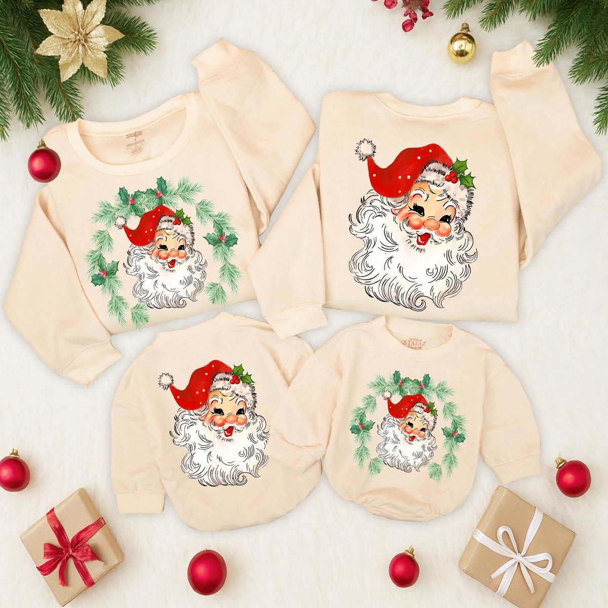 Retro Santa Merry Christmas Sweatshirt Vintage Graphic Holiday Toddler Outfit 2 Sided sweater Santa 436