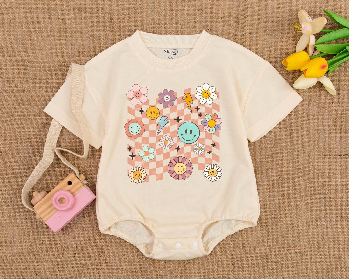 Retro Smile face Romper Retro Baby Romper Smile face Baby and Short Sleeve Romper Smile Face Birt