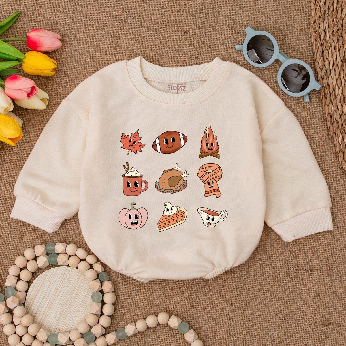 Retro Thanksgiving Baby Romper Fall Baby Bodysuit Retro Fall Baby Bodysuit Fall Baby Outfit Autumn B 174