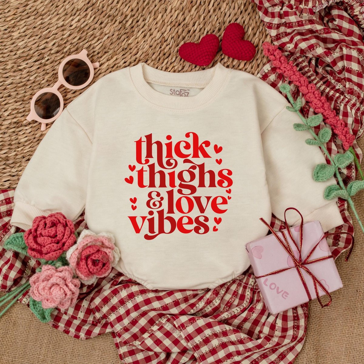 Retro Thick Thighs Love Vibes Romper Valentines Baby Bodysuit Cute Hearts Bubble Romper Valentines D 184