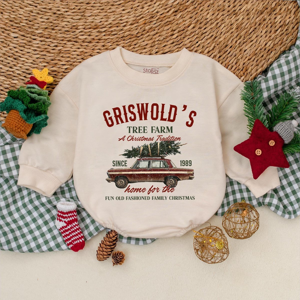 Retro Tree Farm Baby Romper Christmas Baby Bodysuit Baby Christmas Outfit Winter Baby Clothes First 181