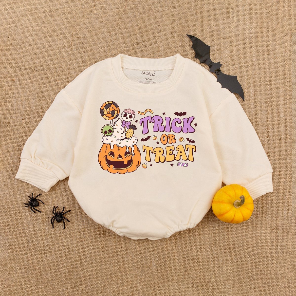 Retro Trick Or Treat Baby Romper  Halloween Newborn Clothes Halloween baby Shower First Halloween