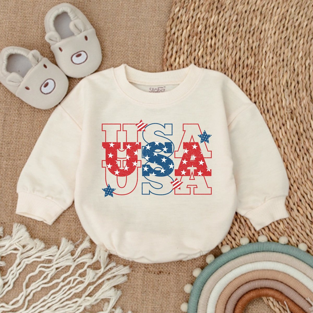 Retro USA 4th of July Baby Clothes Patriotic Baby Outfit Bubble Romper Baby Clothes Baby Romper