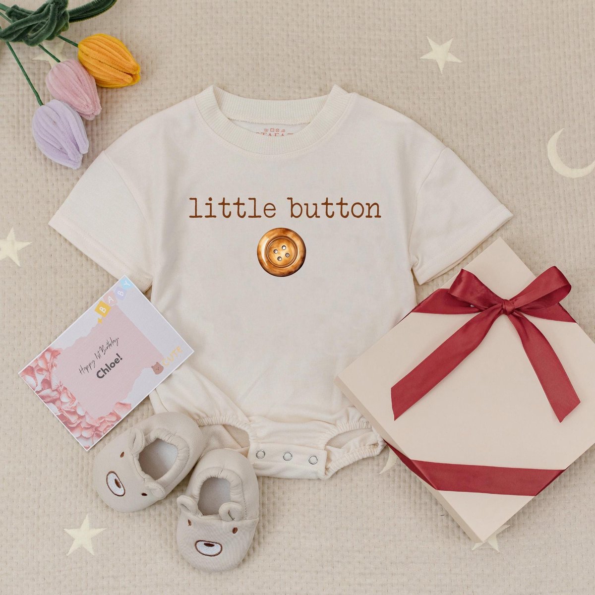 Retro Vintage Little Button Baby Romper Minimalist Baby Birthday First Birthday Baby Outfit New Bubb