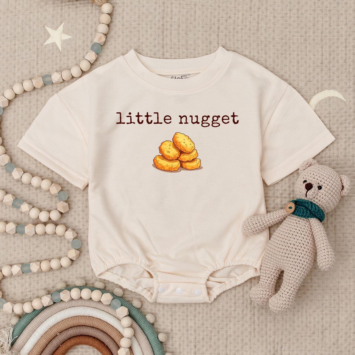 Retro Vintage Little Nugget Chicken Baby RomperMinimalist BabyFirst Birthday Baby OutfitNew Baby Bod