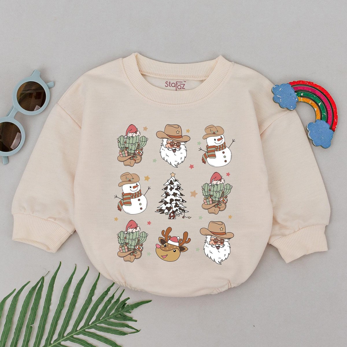 Retro Western Christmas Romper 1st Christmas Baby Romper Christmas Xmas Clothes Baby Shower Newborn