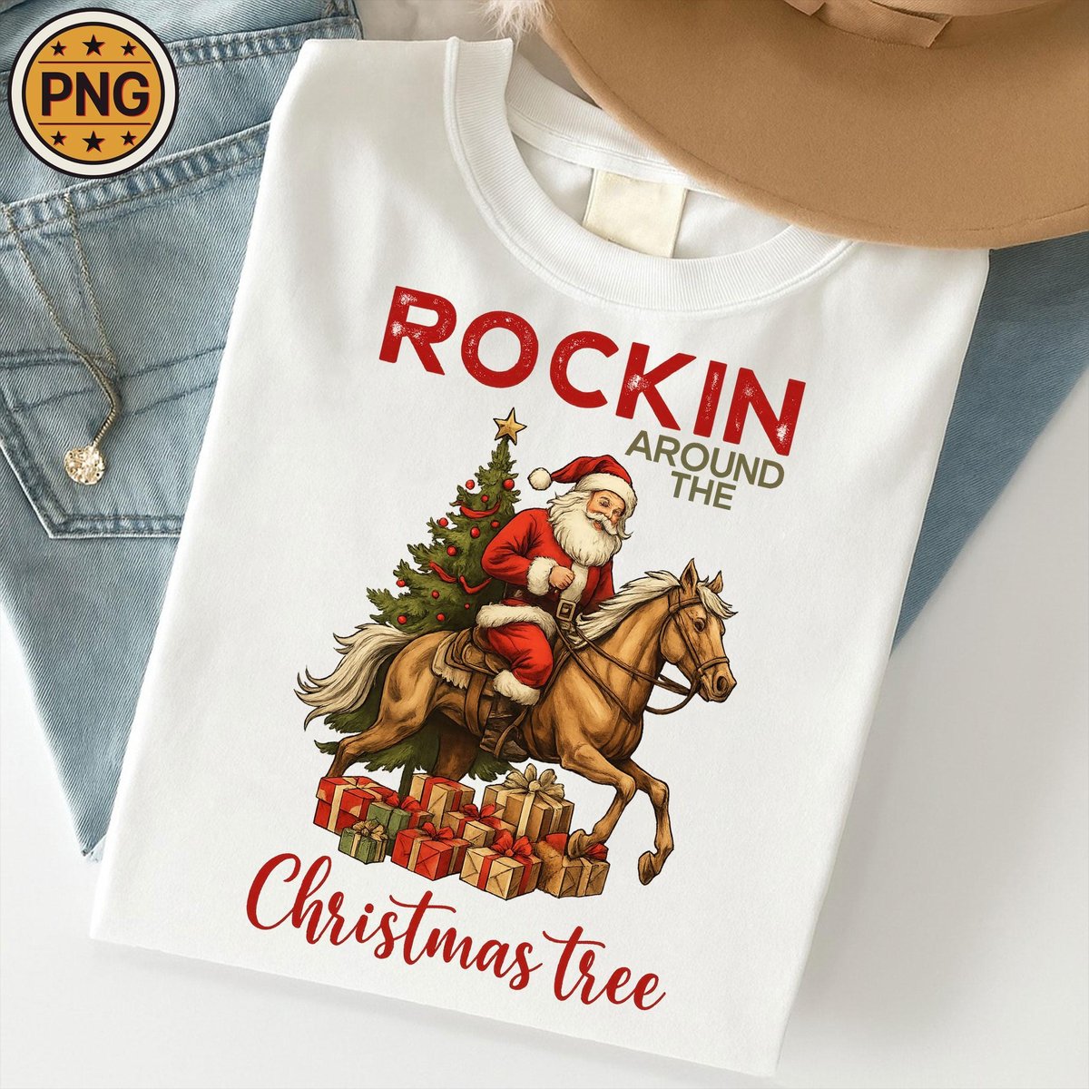 Rockin Around the Christmas Tree Png Western Christmas Png Retro Christmas Png Santa Claus PngCountr 435