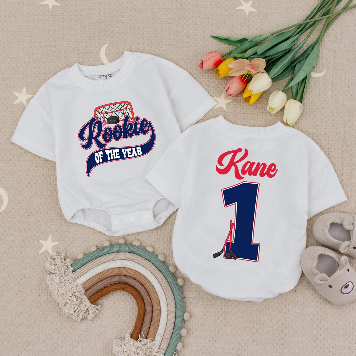 Rookie of the Year Baby Romper Boys Hockey Baby Bodysuit Cute Hockey Baby Outfit First Hockey Season
