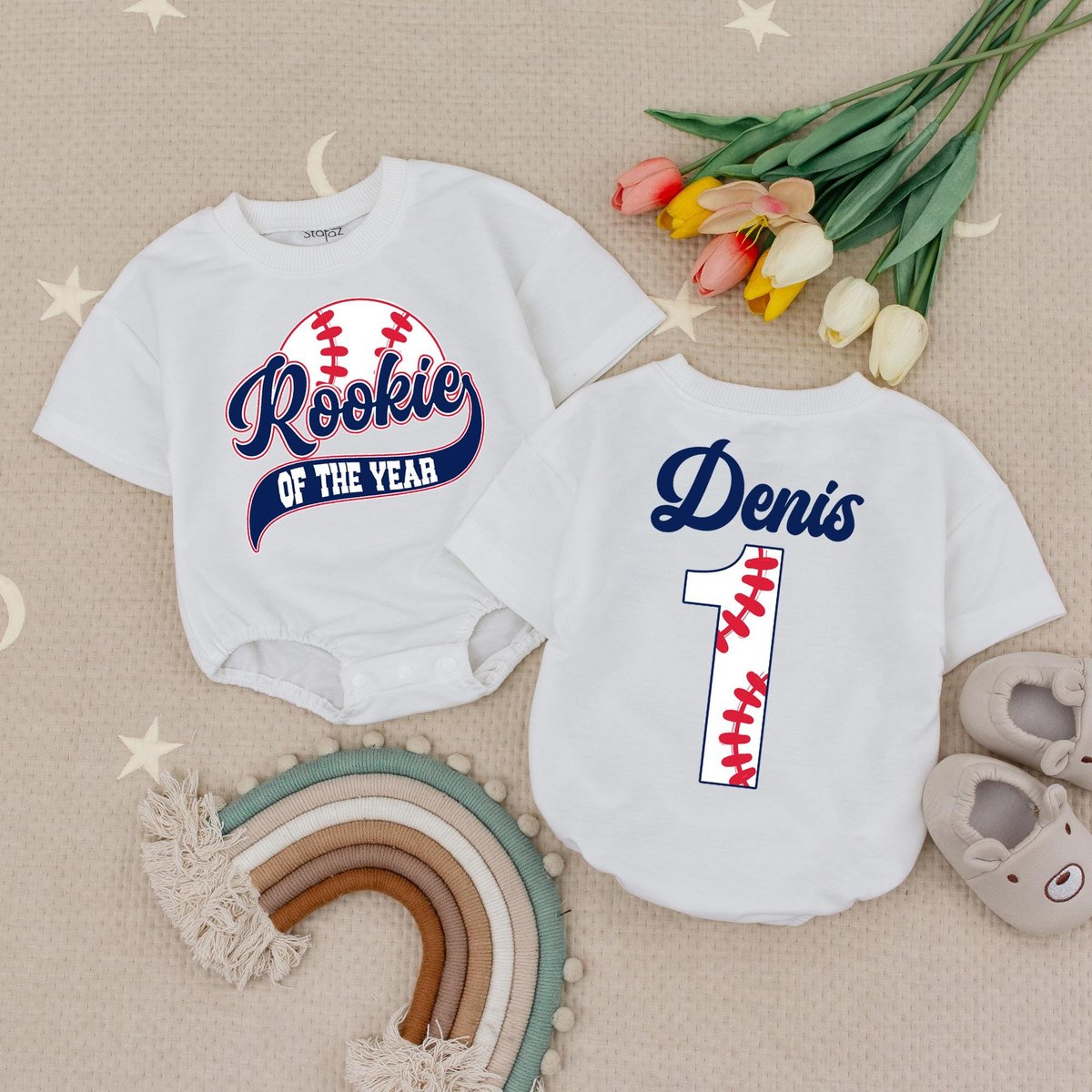 Rookie Of The Year Boys Baseball Birthday Baby Romper Baseball Birthday Theme Bodysuit For Baby Base