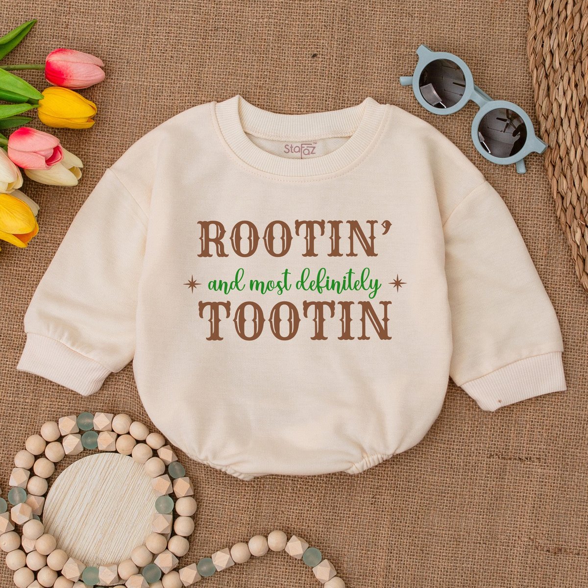 Rootin and Most Definitely Tootin Romper Boho Country Bodysuit Western Baby Gift Newborn Bubble Romp 172