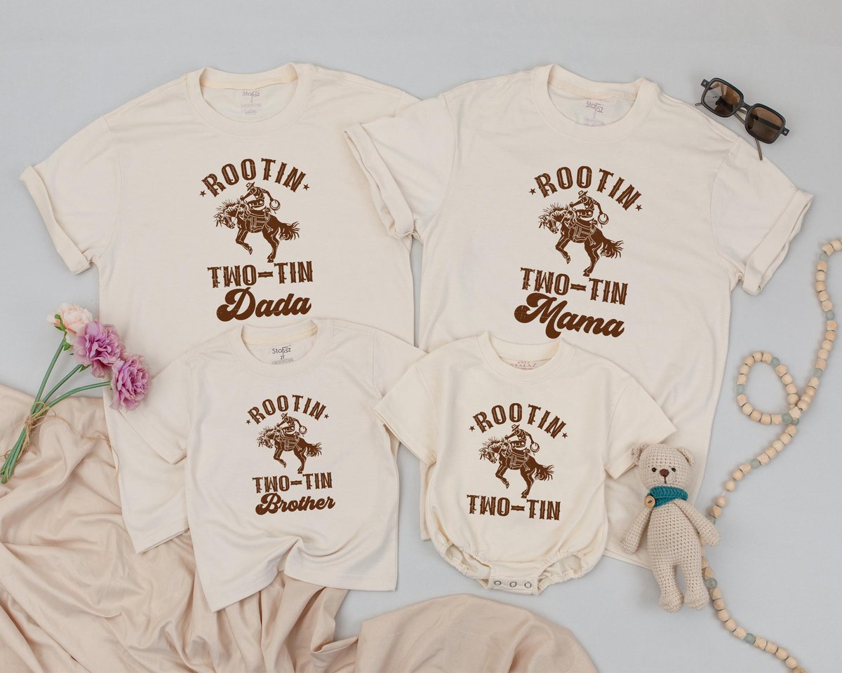 Rootin Two Tin Birthday Family Shirt Rodeo Western Farm Theme Birthday Party T shirt Western Baby Cl 185