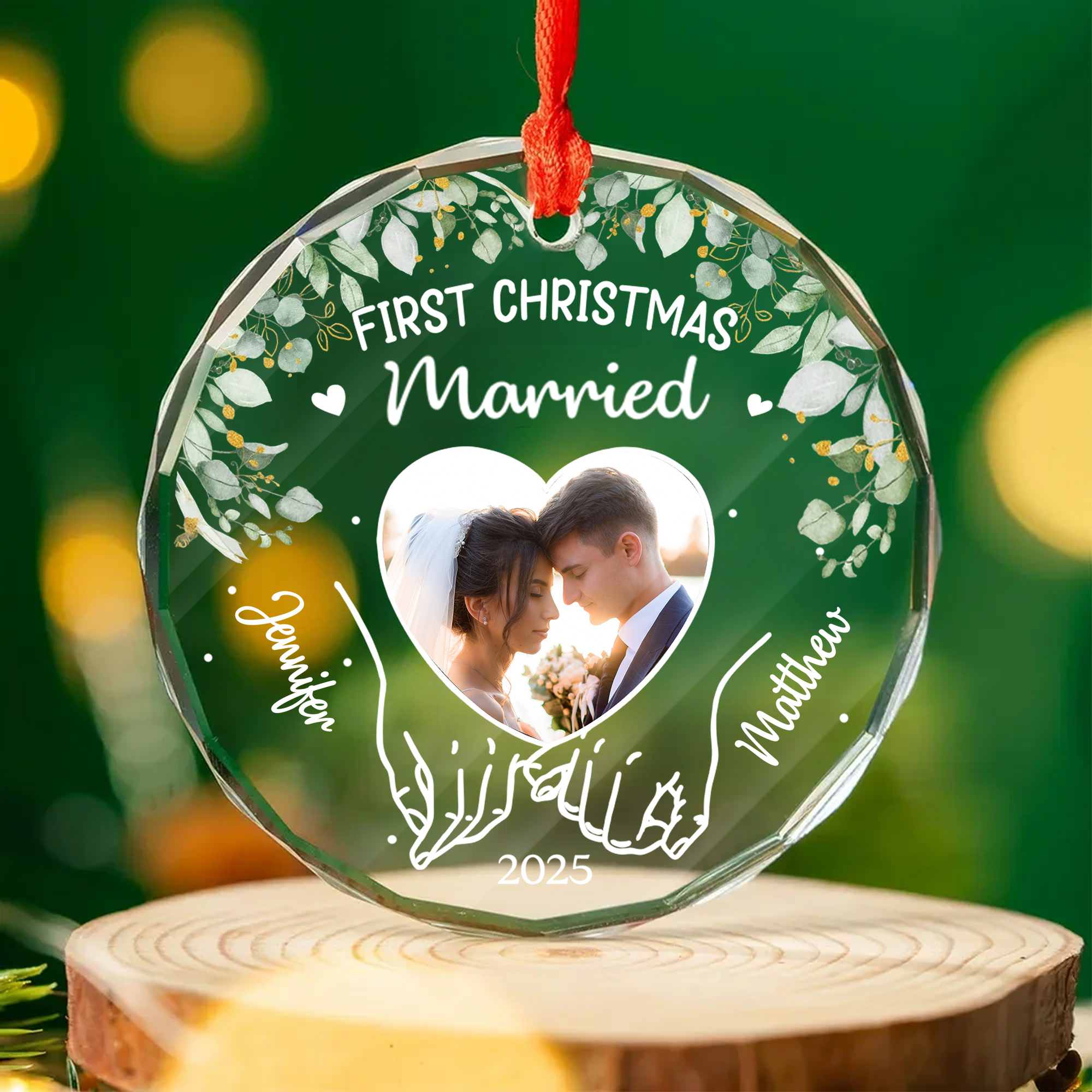 Personalized First Christmas Married Glass Ornament - Custom Engraved Wedding Gift for Couples-GLO-2R0Z3