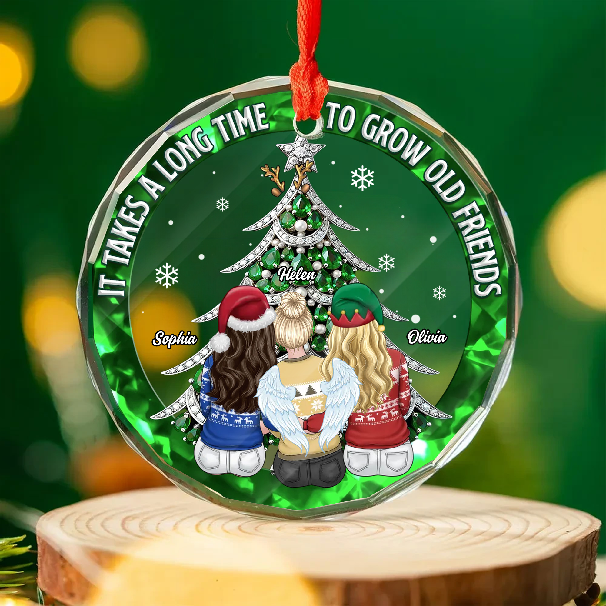 Personalized Best Friends Christmas Glass Ornament  Custom Old Friends Keepsake for Besties-GLO-IXCVA
