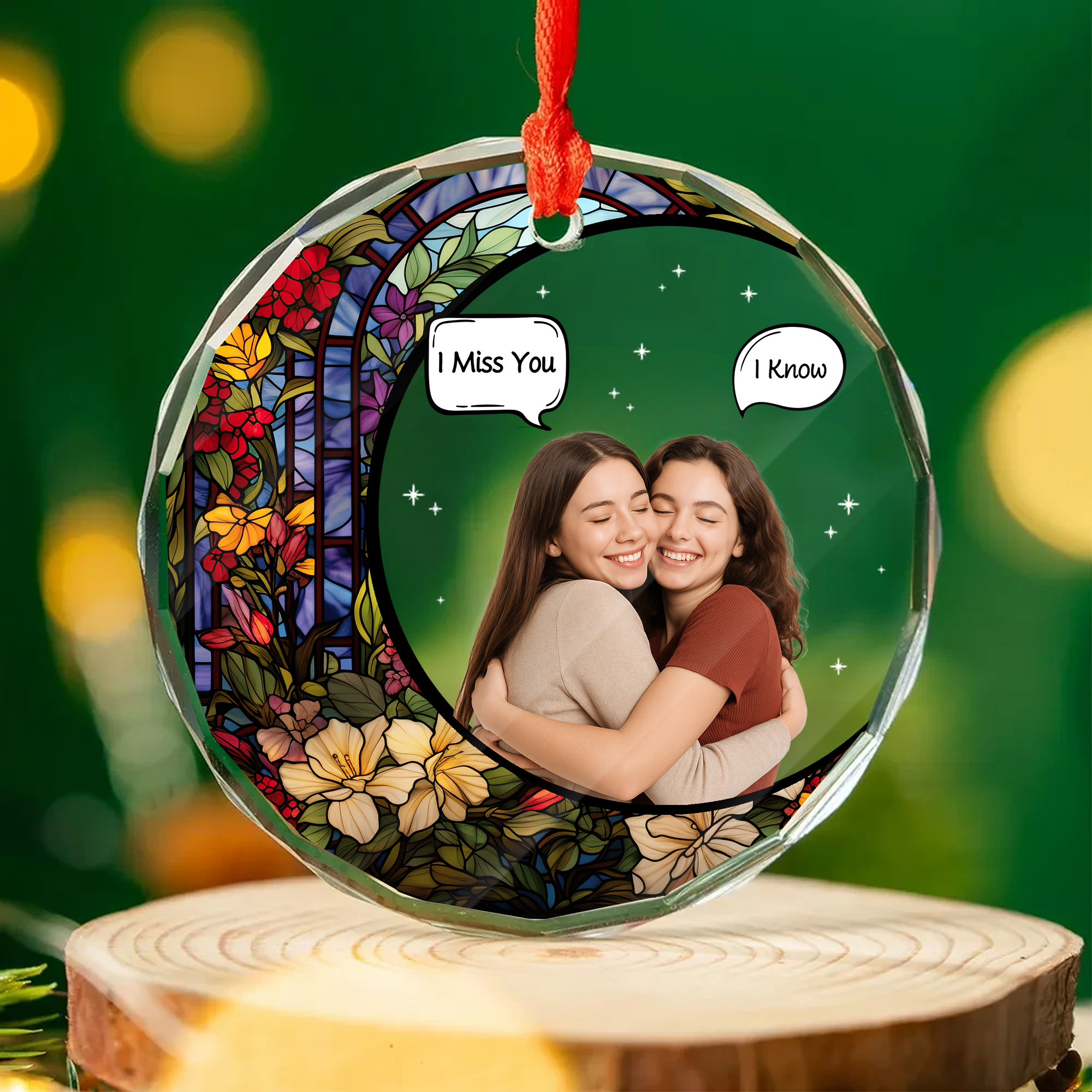 Personalized Long Distance Friend Photo Ornament  Faceted Glass Stained Glass  Christmas Gift for Bestie 2025-GLO-QITBS