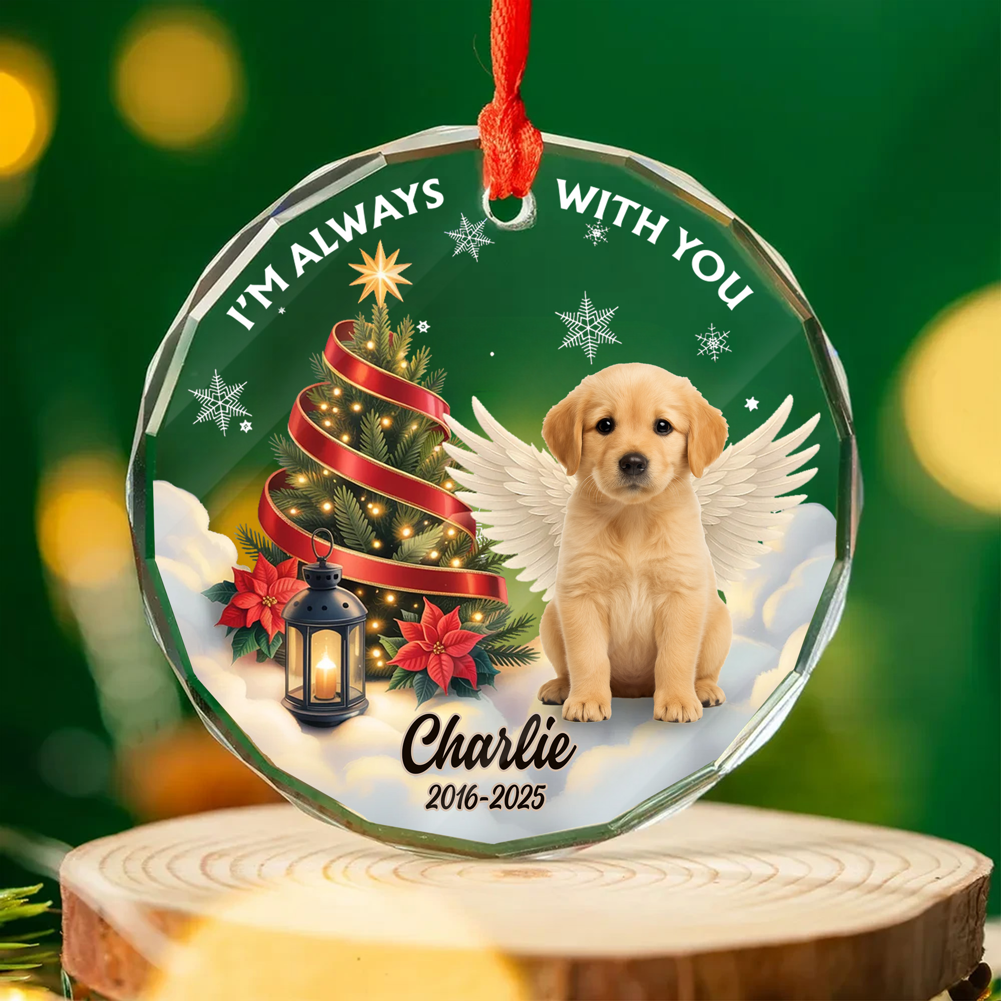 Personalized Pet Memorial Glass Ornament  Custom Angel Dog Christmas Keepsake for Grieving Pet Owners-GLO-G9TAE