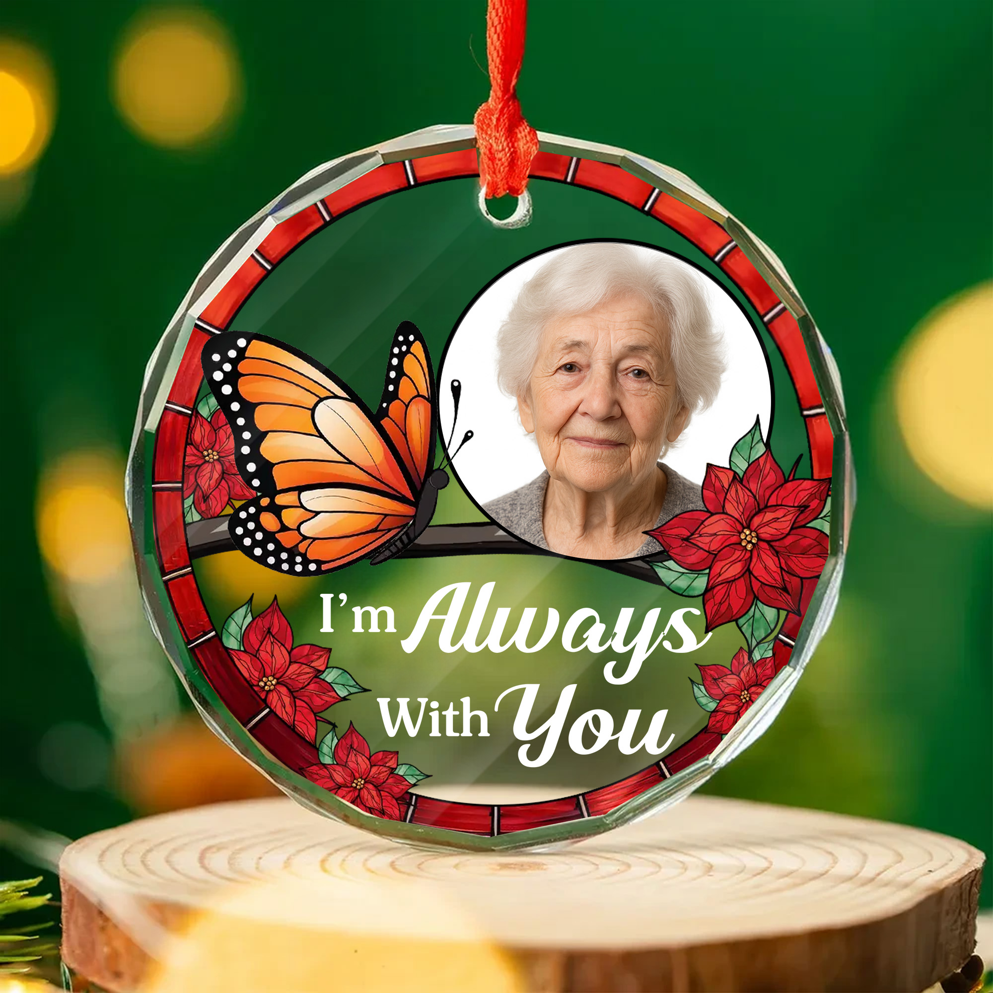 Personalized Memorial Butterfly Glass Ornament  Custom Photo  Always With You Keepsake for Loss-GLO-UVEJ1