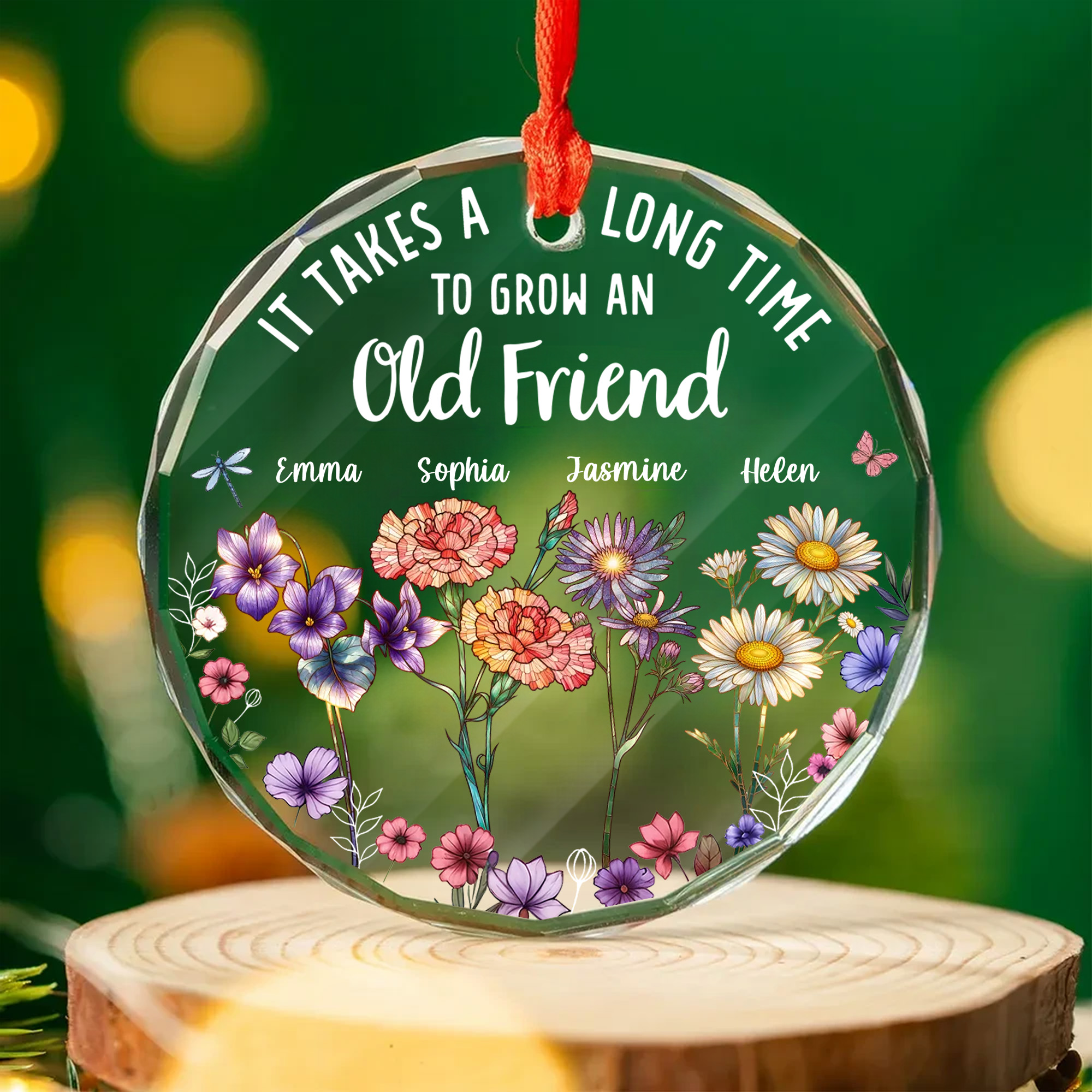 Personalized Old Friend Birth Flower Ornament - Faceted Glass Garden - Christmas Gift for Best Friends 2025-GLO-S3IH8