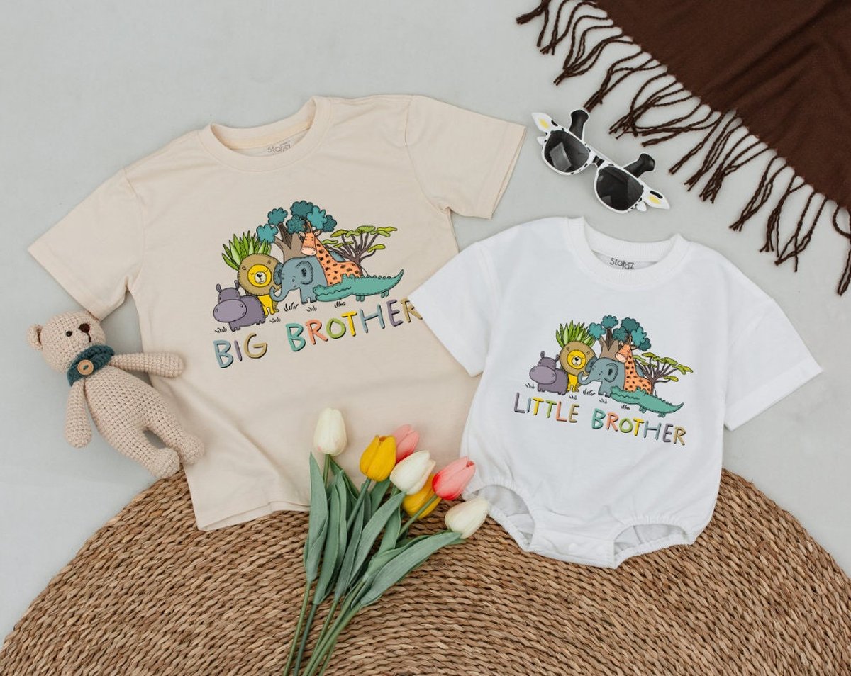 Safari Animals Shirt Matching Big Brother and Little Brother Outfit Big and Little Brother Personali 169