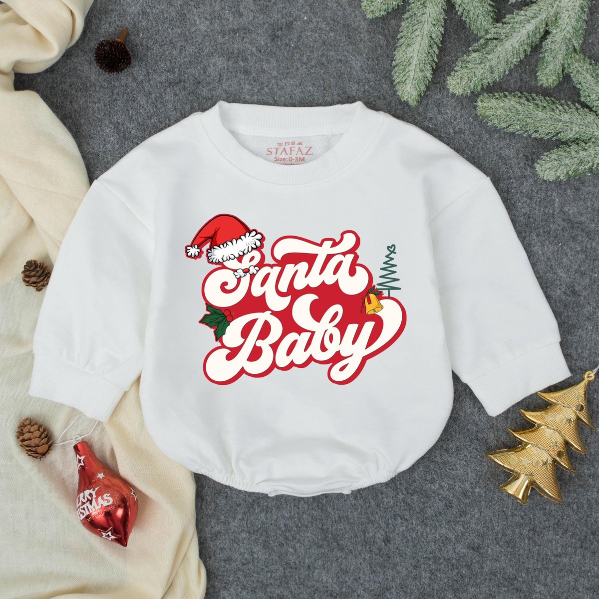 Santa Baby Christmas Romper Holiday Infant Outfit Baby Girl or Boy Bodysuit Toddler Xmas Clothes Win 434