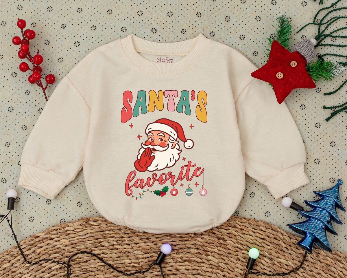 Santa's Favorite Bubble Romper Christmas baby Santa Outfit Retro First Christmas Babysuit Cute Holi