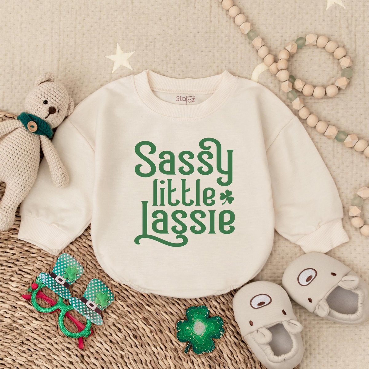 Sassy Little Lassie Baby Romper St Patrick's Day Bodysuit Irish Baby Outfit Light Mauve Baby
