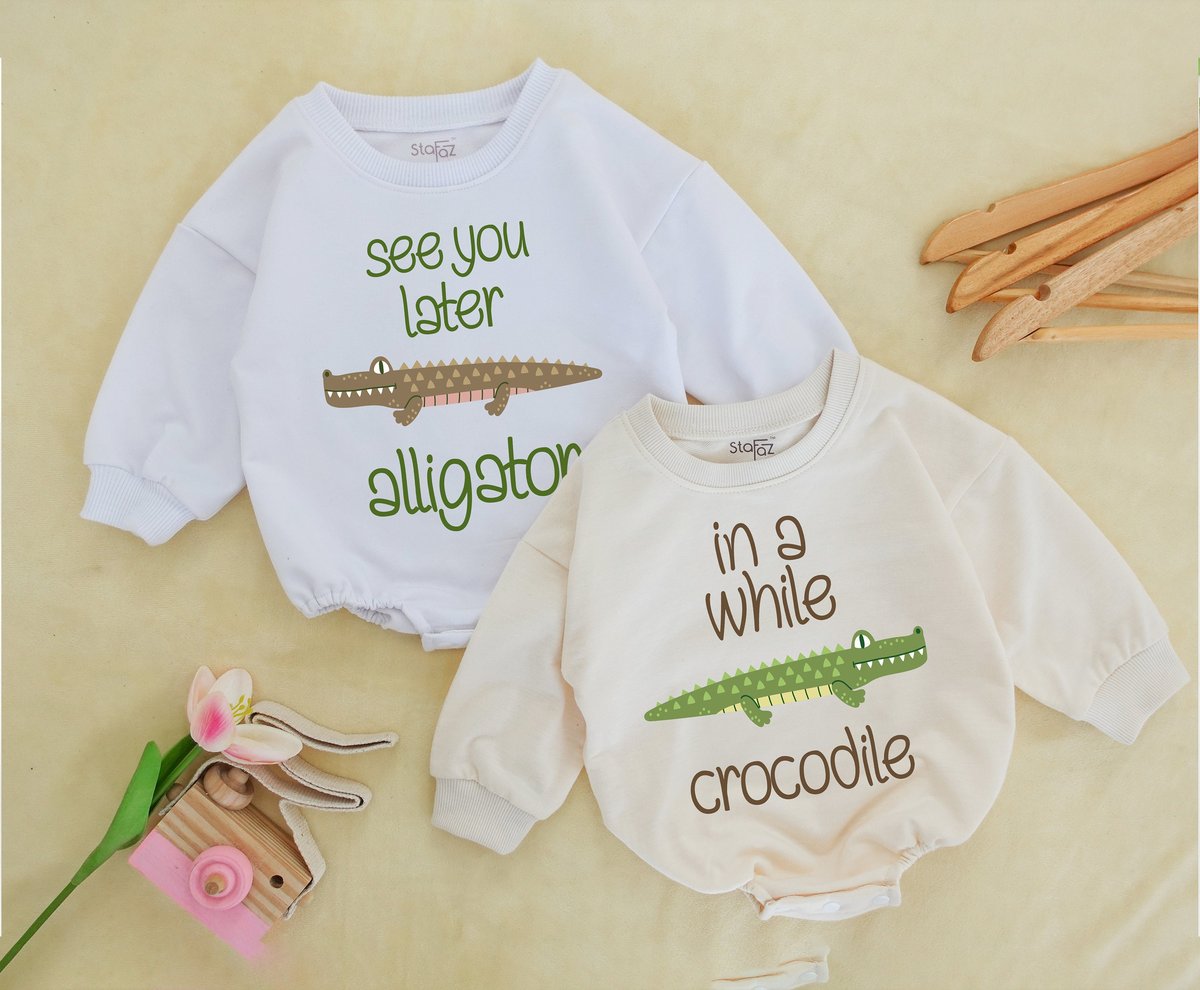 See You Later Alligator In A While Crocodile Twin Romper BodysuitToddler SweatshirtBaby Romper Bubb