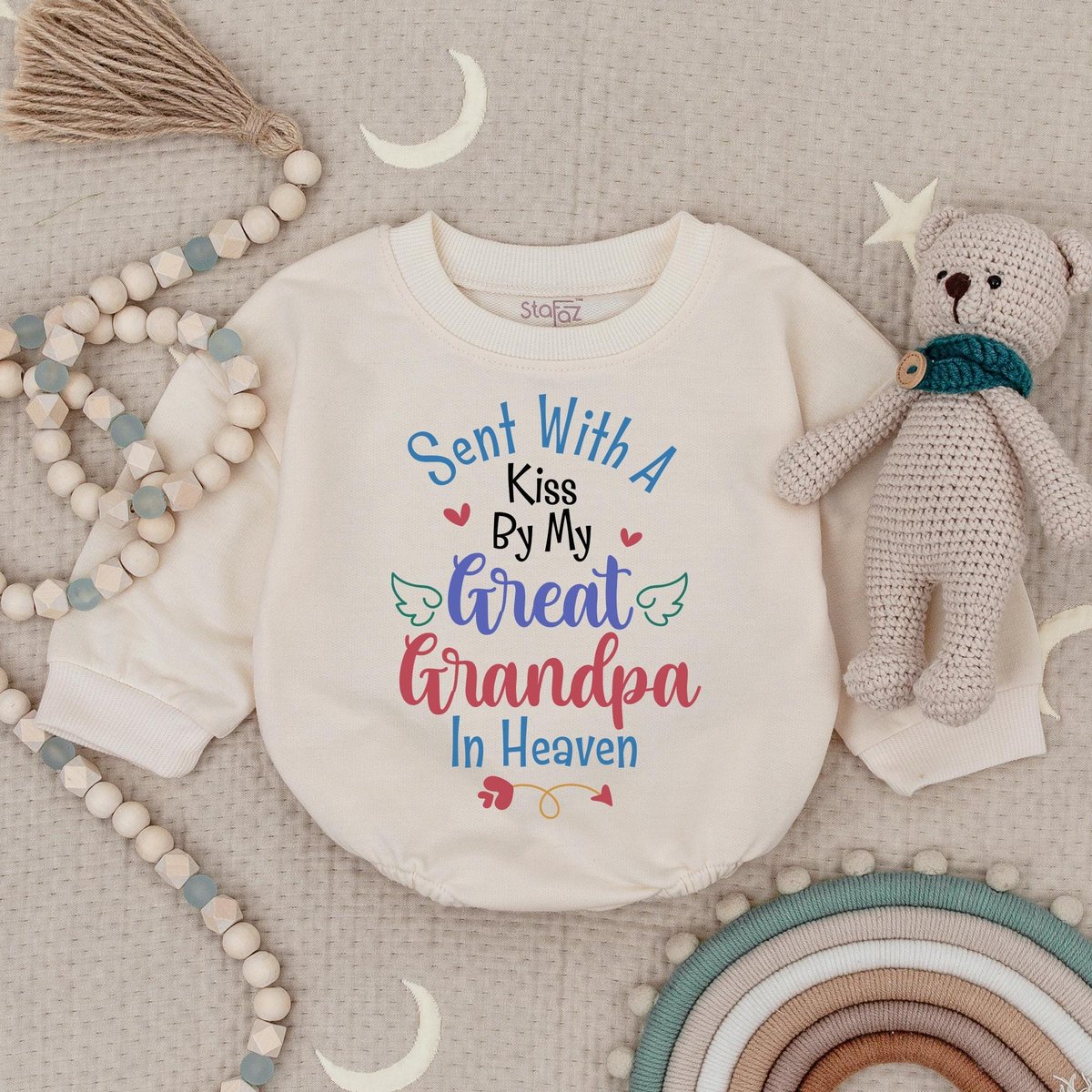 Sent With A Kiss By My Great Grandpa In Heaven Baby Bodysuit In Memory Of Custom Baby Shower Gift Gr