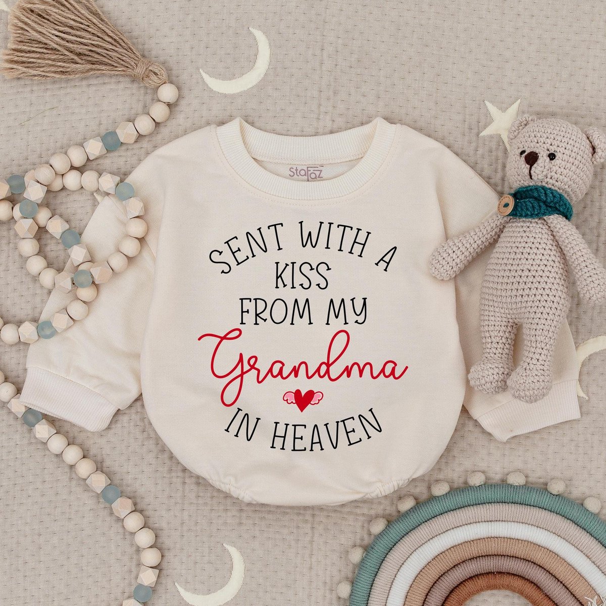 Sent With A Kiss From My Grandma In Heaven Baby Bodysuit Custom Baby Romper Baby Shower Gift Guardia