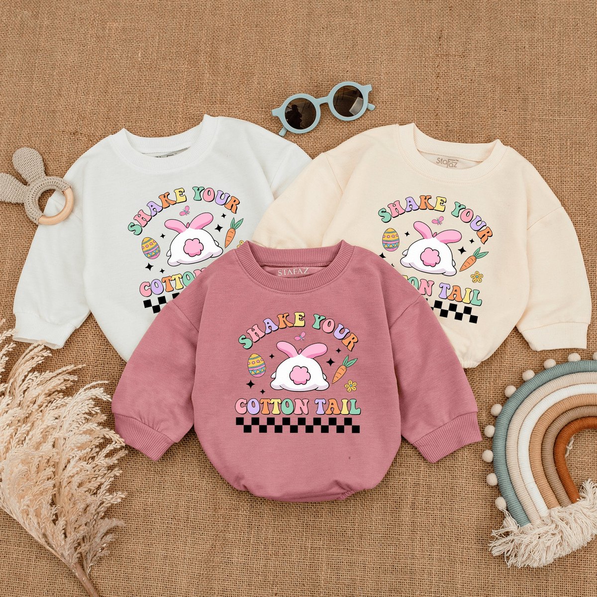 Shake Your Cotton Tail Easter Baby Romper Girls Easter Bunny Bodysuit Fun Easter Bunny Easter Sweats 166