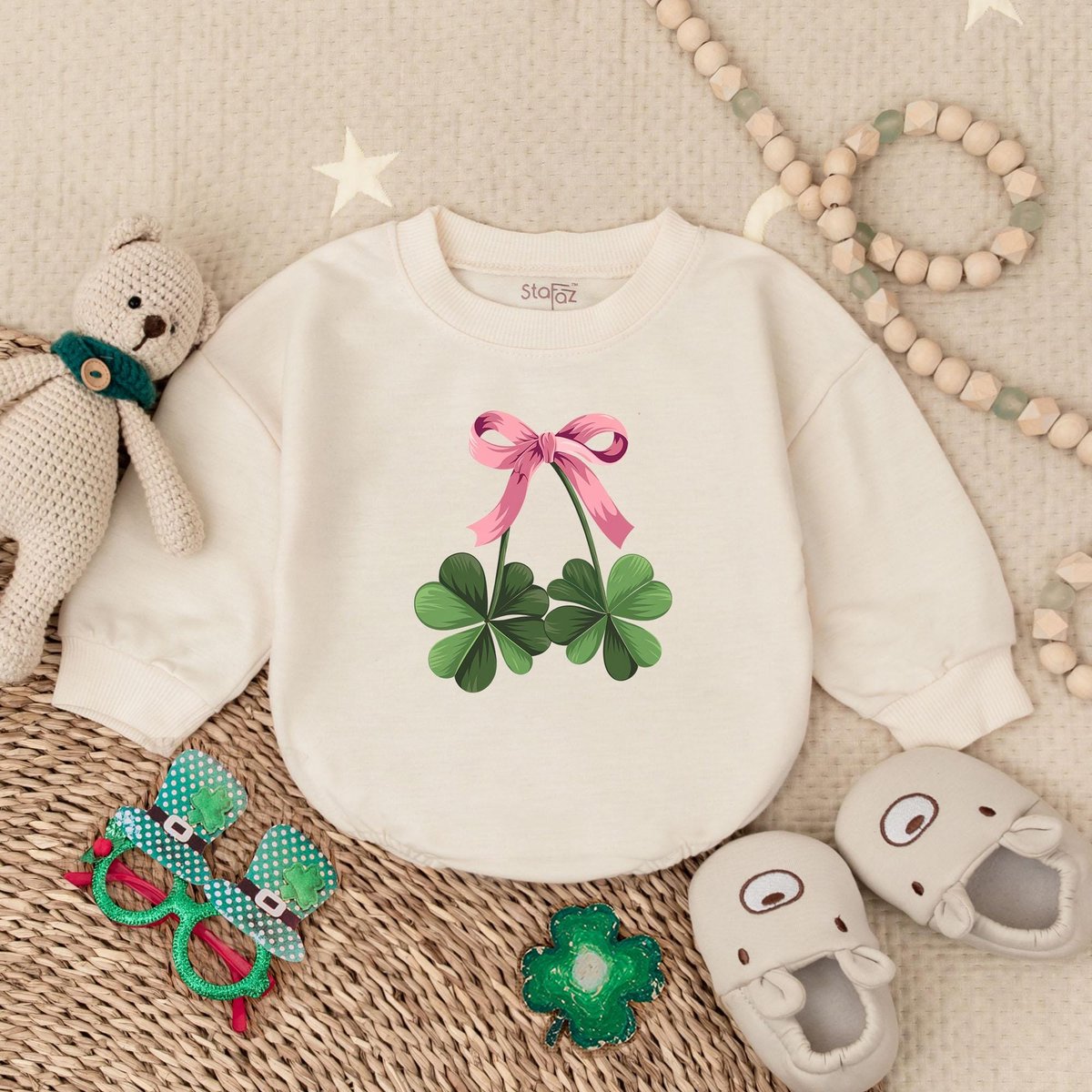 Shamrock Bow Patrick's Day Baby Romper Lucky Shamrock Clothes St Patrick's Day Bodysuit Clover