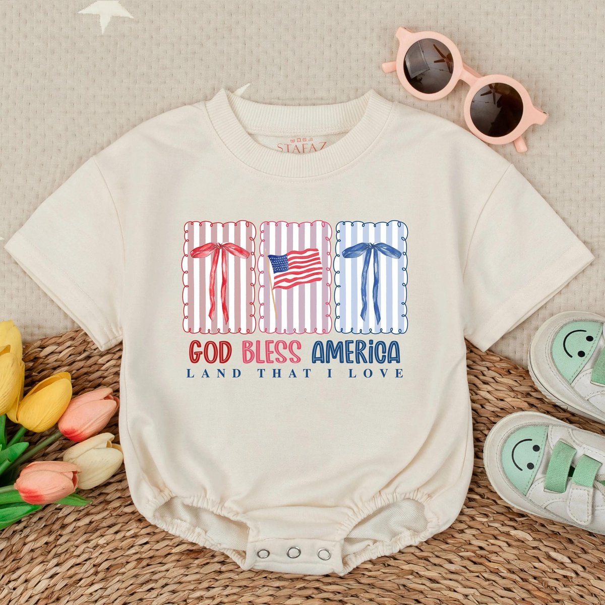 Short Sleeve USA Bubble Romper 4th of July Toddler Bodysuit Short Sleeve Summer Clothes Patriotic Ba