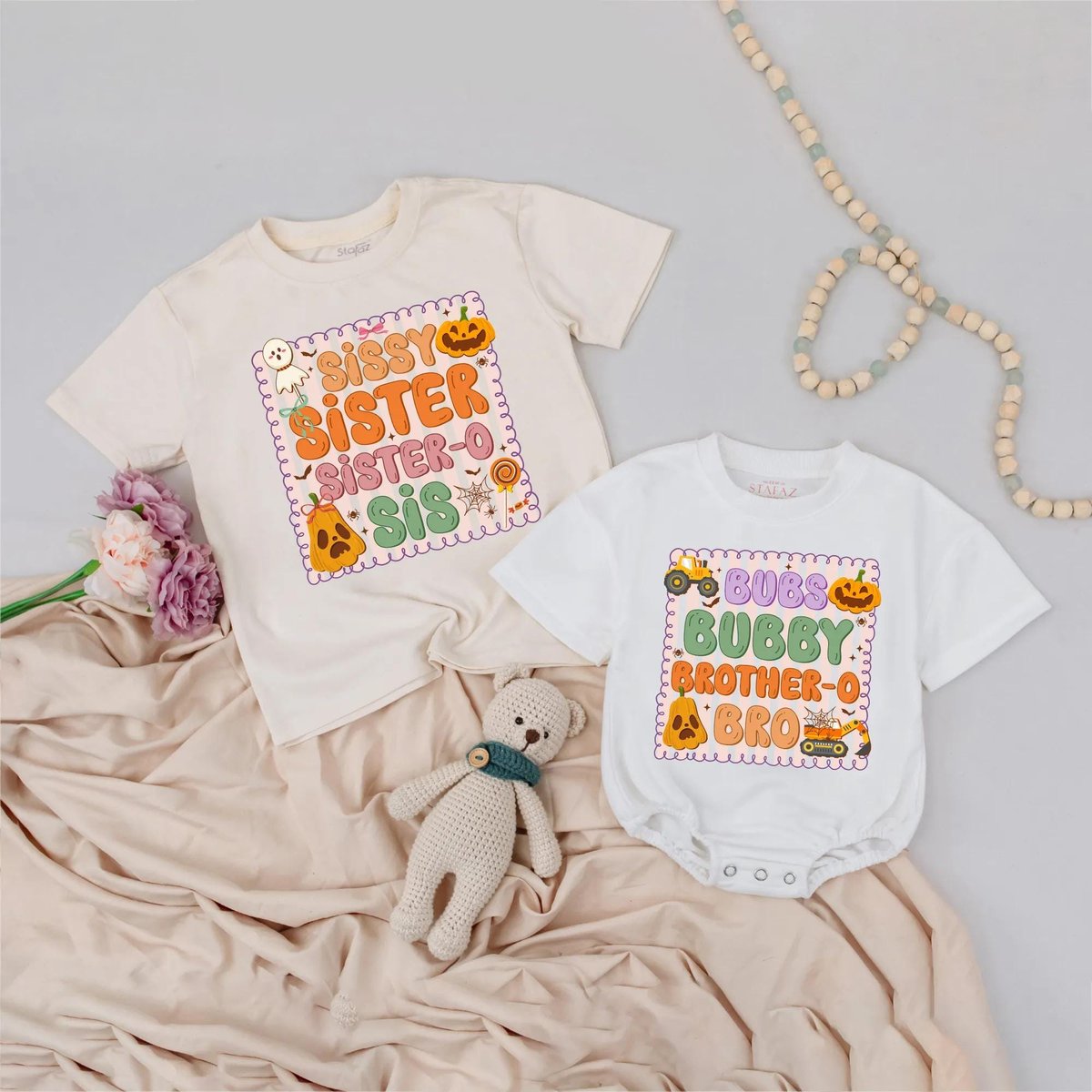 Sibling Halloween Shirt Cute Brother Sister Matching Halloween Outfit Personalized Baby Halloween Sh 433