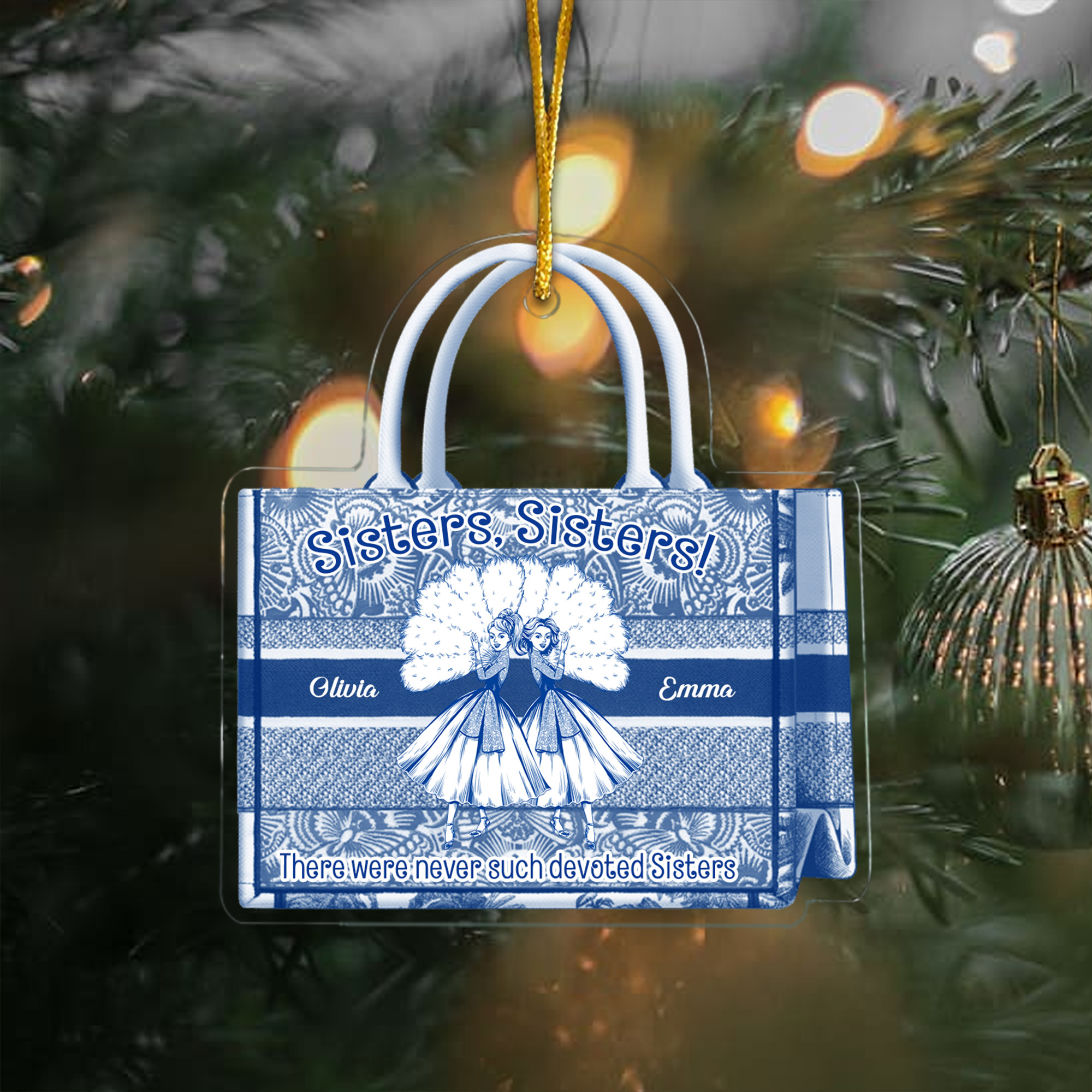Personalized Sisters Sisters Ornament  Blue Toile Handbag Style  Christmas Gift for Sisters  Besties 2025-ASO-720VP