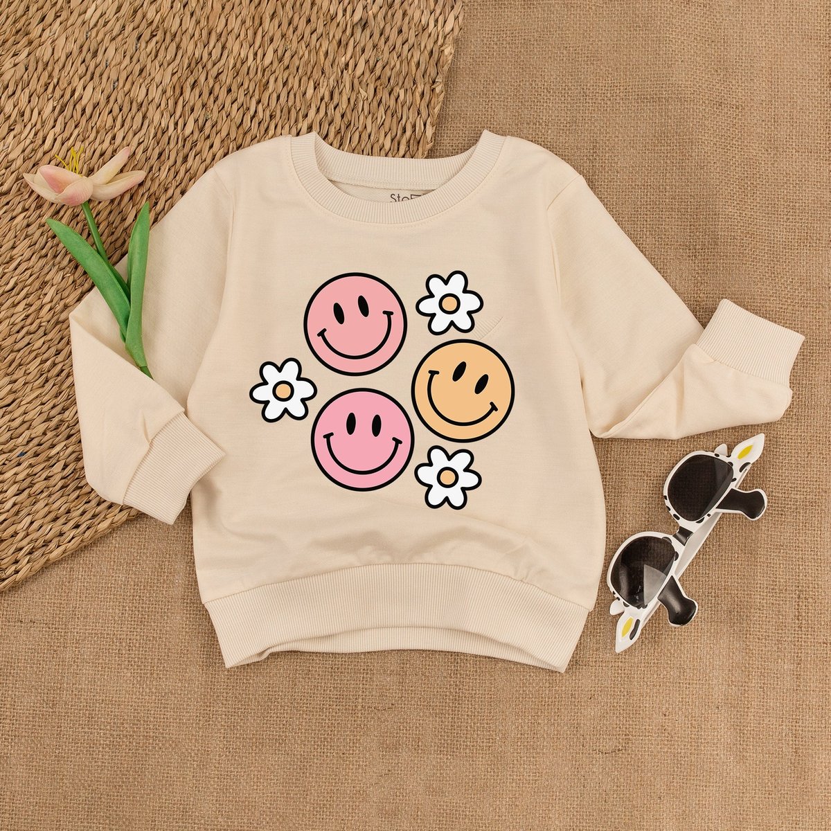 Smile face Groovy Kids Sweatshirt Retro Birthday Smile face Toddler Sweatshirt Smile Face Birthday O