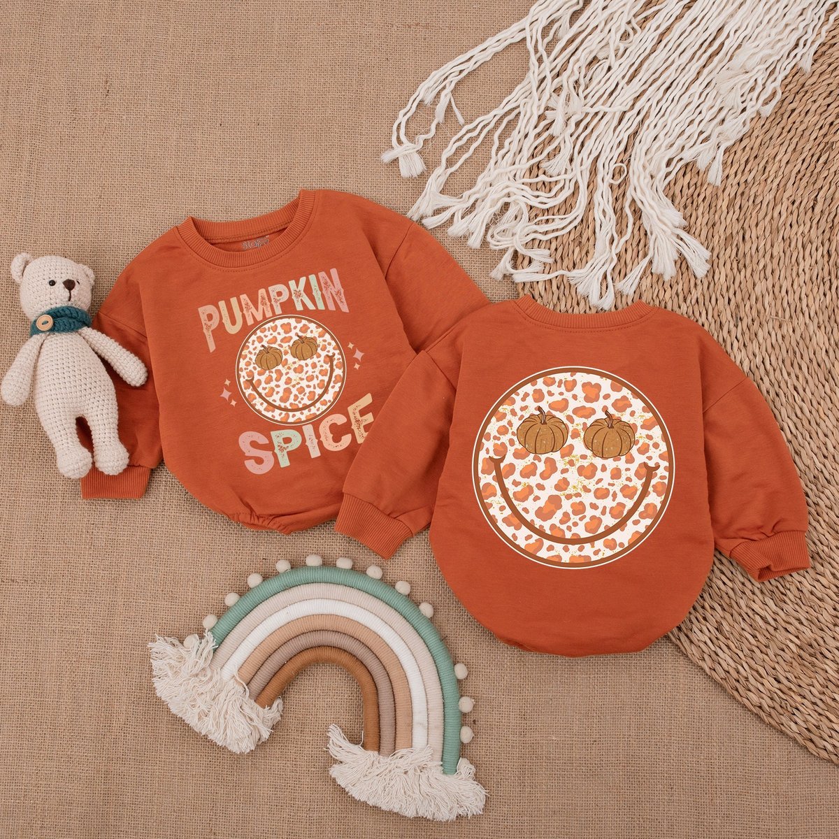 Smiley Pumpkin Spice Baby Romper Thanksgiving Infant Outfit Baby Girl Clothes Fall Baby Shower Gift