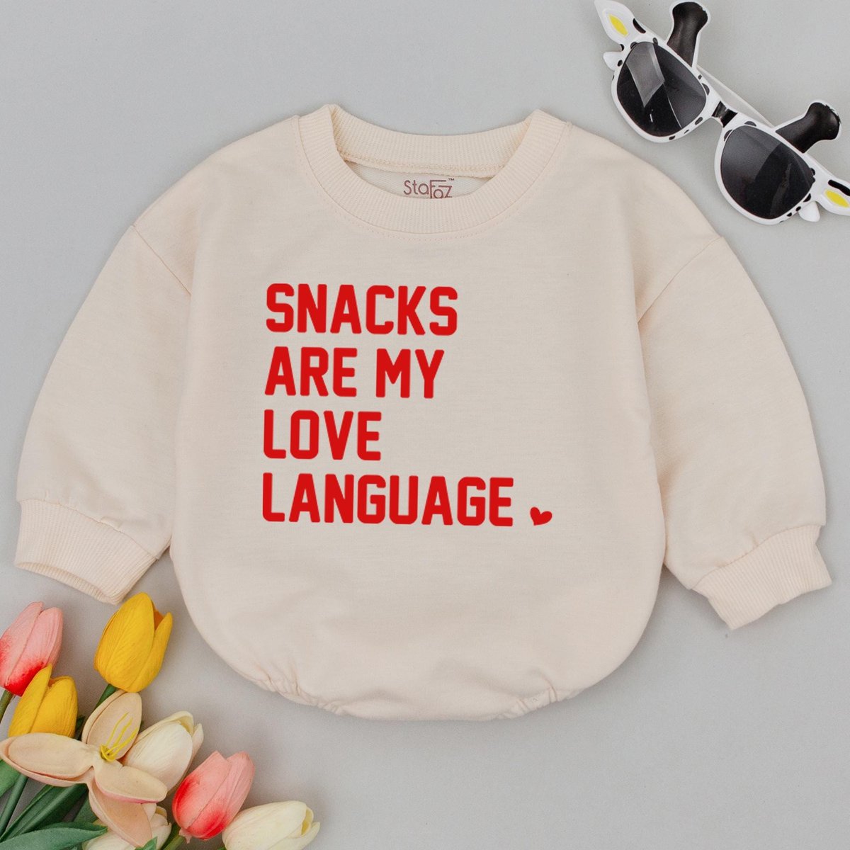 Snacks Are My Love Language Baby Romper Funny Valentine's Day Outfit Snacks Lover Baby Gift Valenti 183