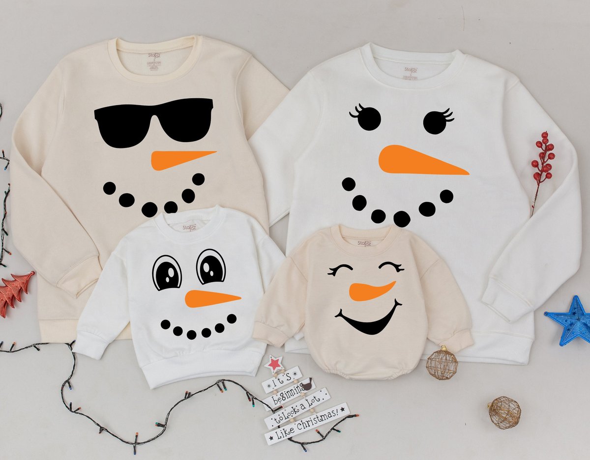 Snowman face Christmas Matching Family Sweatshirt Personalized Christmas Family outfit Funny Xmas 20 178