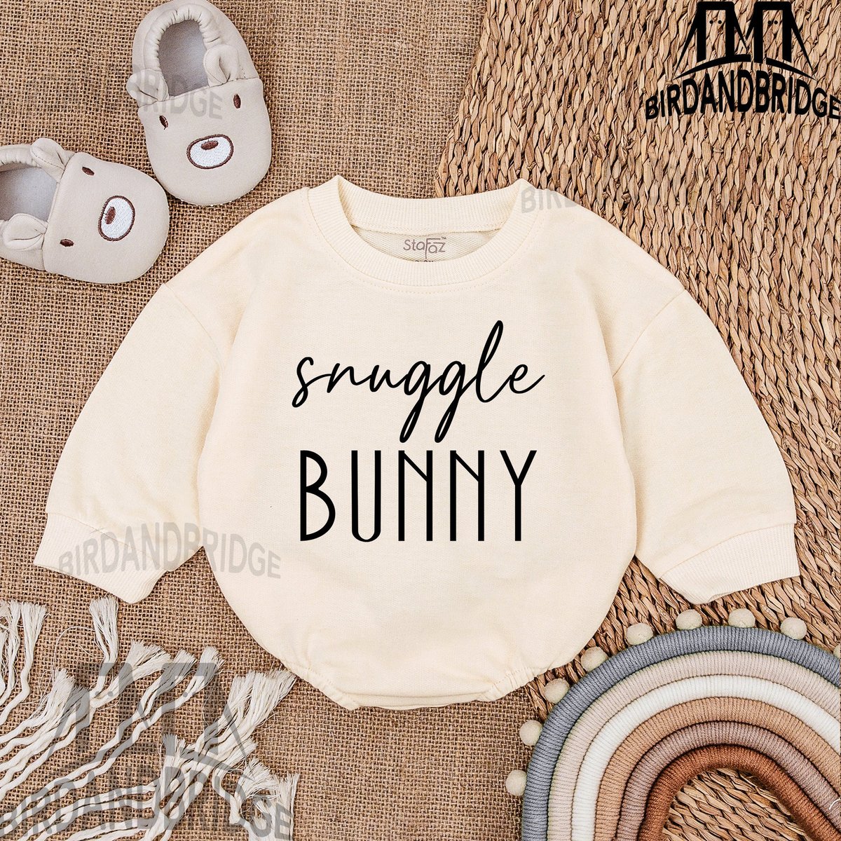 Snuggle Bunny Baby Boy Clothes  Easter Day Baby Outfit Sweatshirt Bubble Romper Baby Clothes