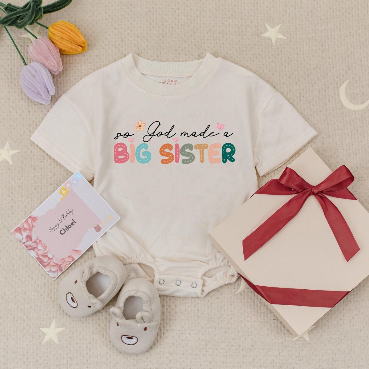 So God Made A Big Sister Baby Romper Baby Announcement Big Sister Gift Pregnancy Reveal Cute Vintage