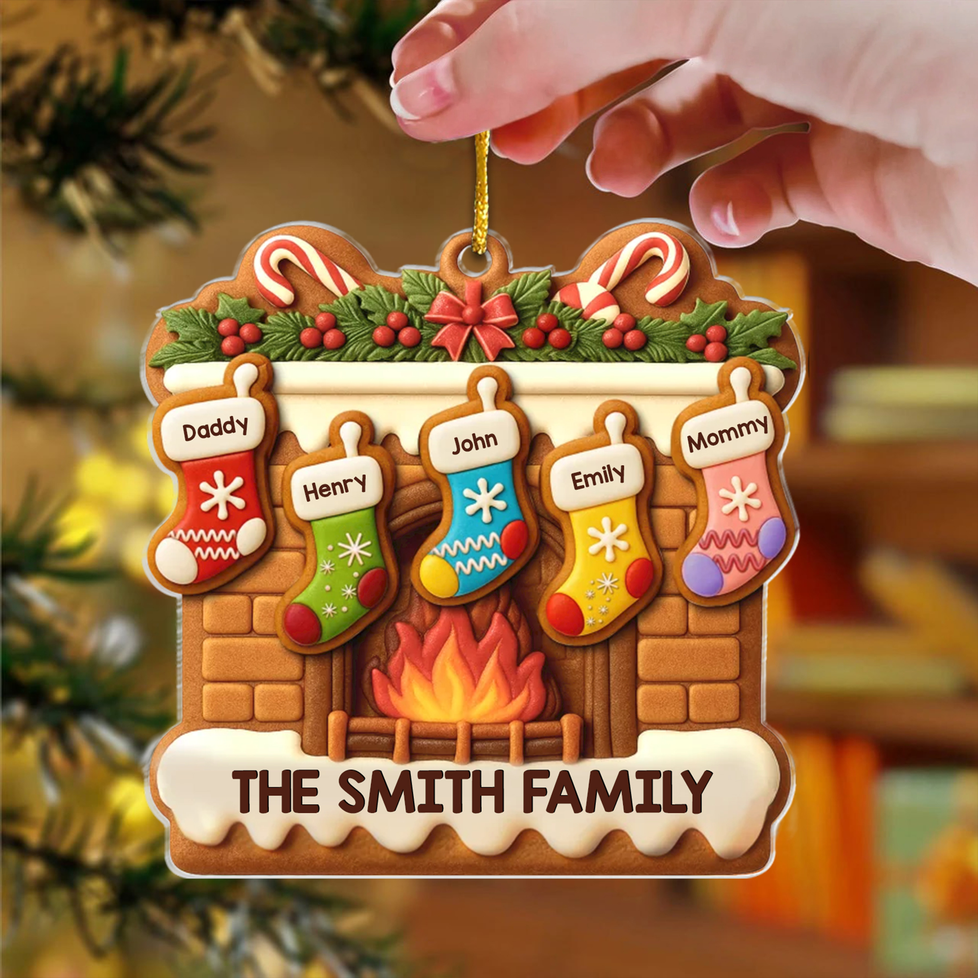 Personalized Family Fireplace  Stockings Ornament  Gingerbread Acrylic  Christmas Gift for Families 2025-ASO-CO24V