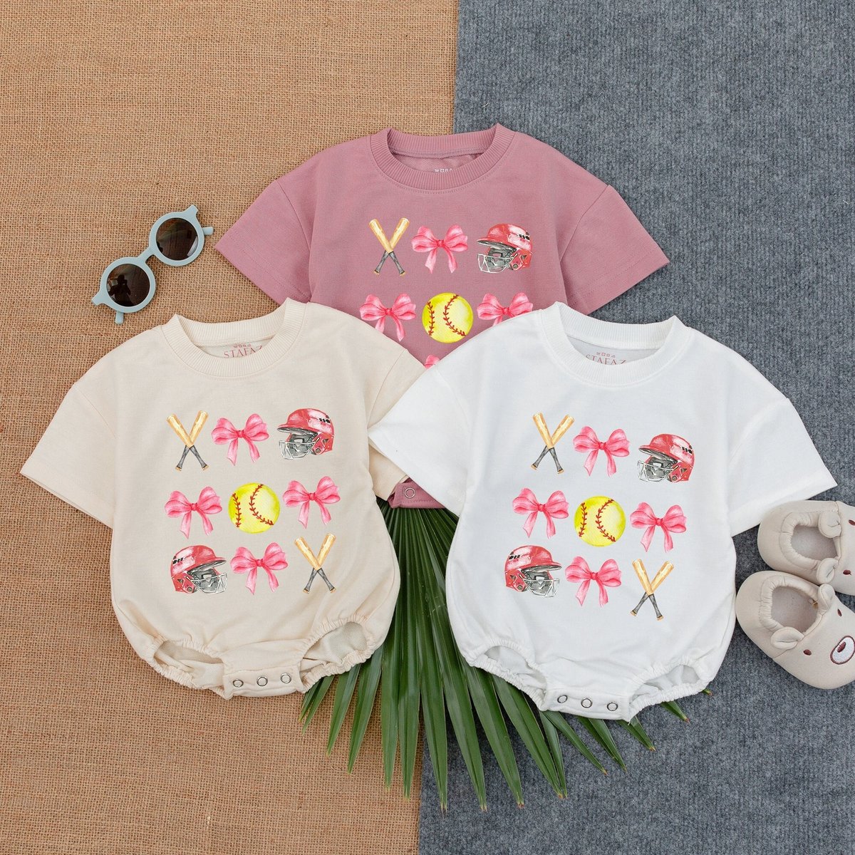 Softball Bow Bubble RomperSoftball Pink Bow BirthdayGame Day Baby ClothesGameday OutfitBaby ClothesS 177