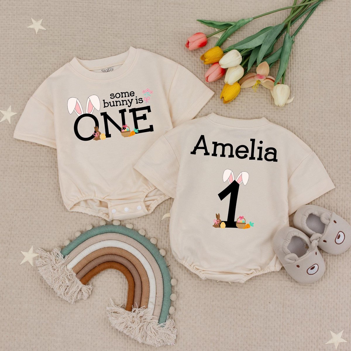 Some Bunny is One Bodysuit for Birthday Girl Baby Romper 1st Birthday Babysuit Easter Spring Birthda