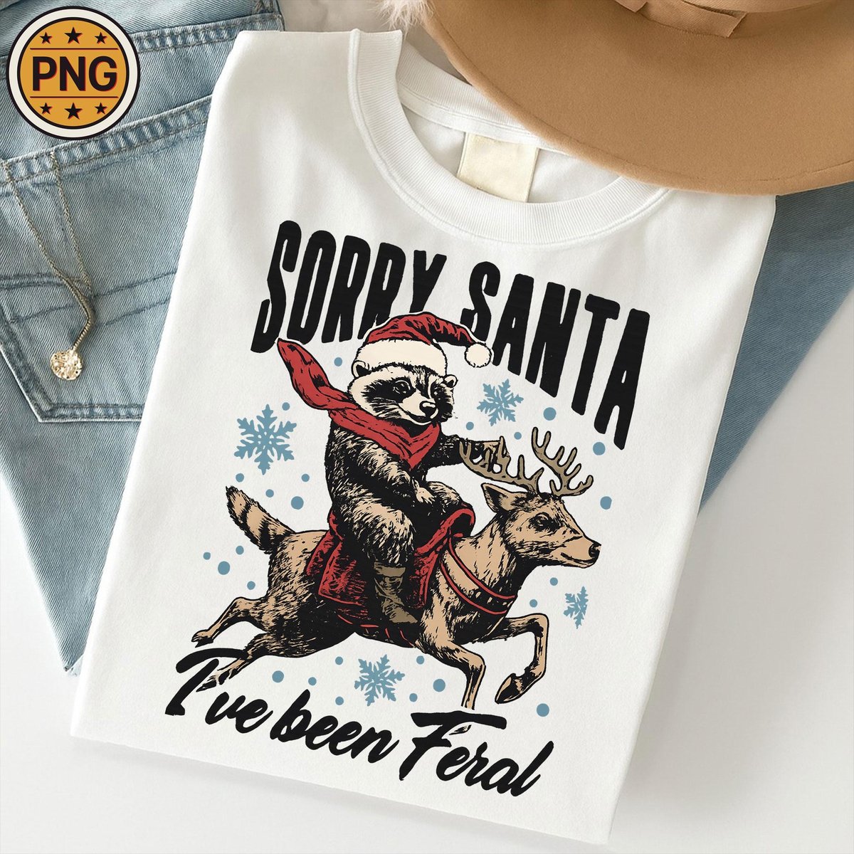 Sorry Santa I've Been Feral Png Cowboy Santa Png Christmas Raccoon Png Retro Christmas Png Funny Ch 435