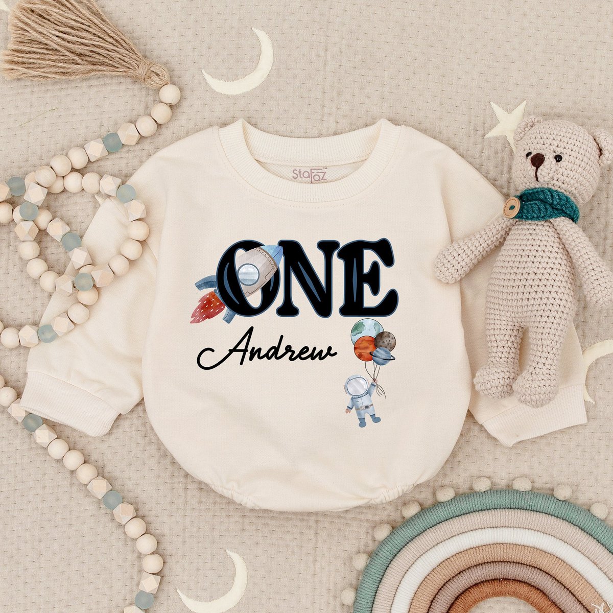 Space First Birthday Bubble Romper Sweatshirt Astronaut Birthday Space Theme 1St Birthday Bodysuit F