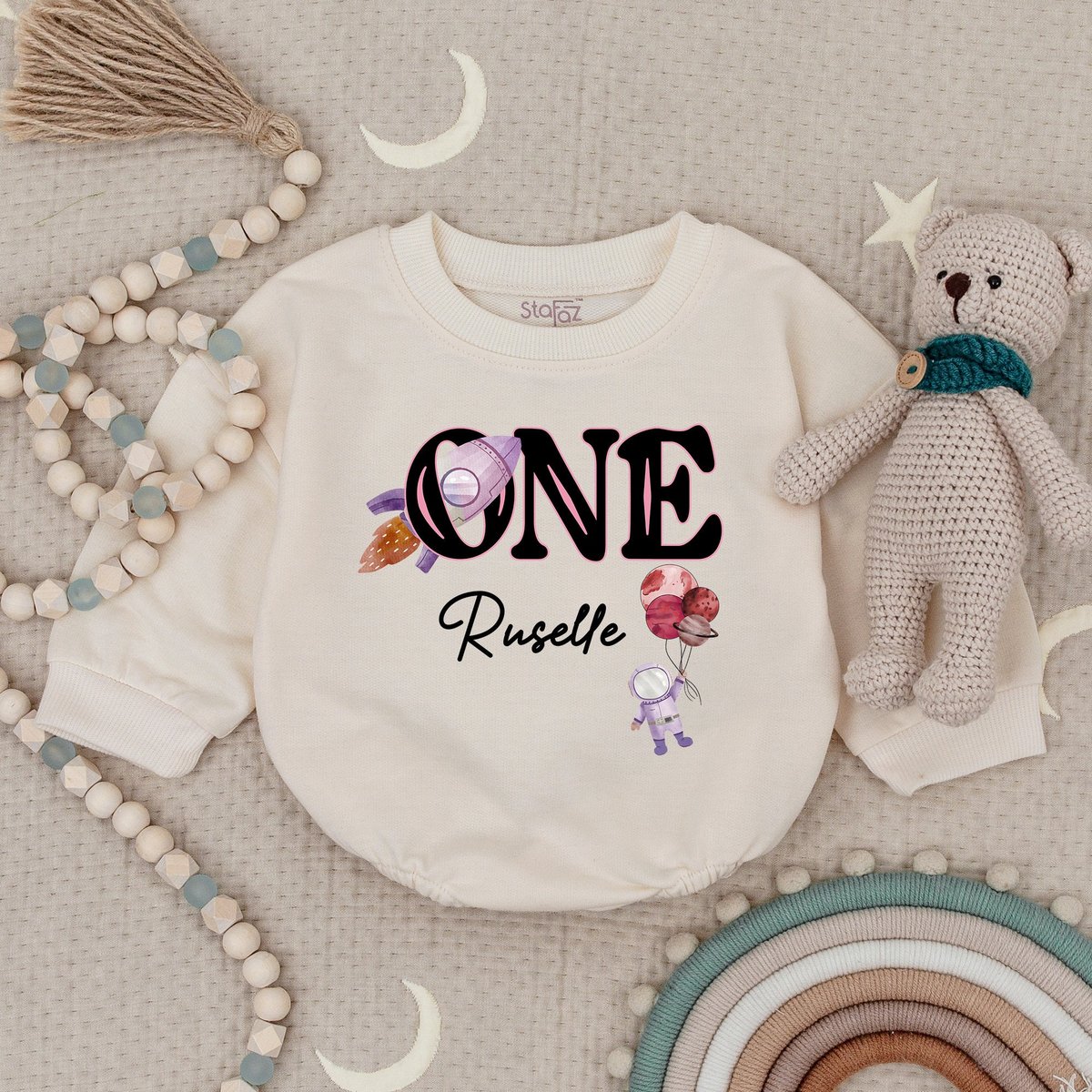 Space First Birthday Bubble Romper Baby Bodysuit Astronaut Birthday Sweatshirt 1st Birthday Outfit S