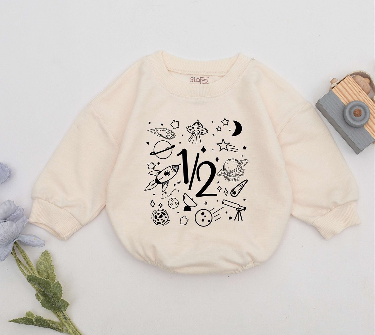 Space Half Birthday Boy Romper Half Way To One Romper 6 Months Birthday Gift 12 Birthday Outfit Newb