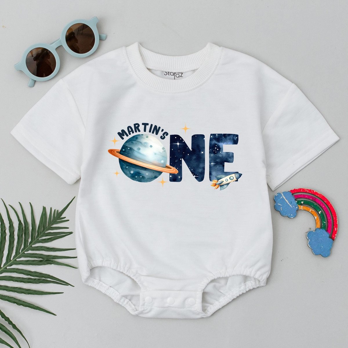 Space One Birthday Short Sleeve Romper First Trip Around The Sun 1st Birthday Boy One Candle Outfit