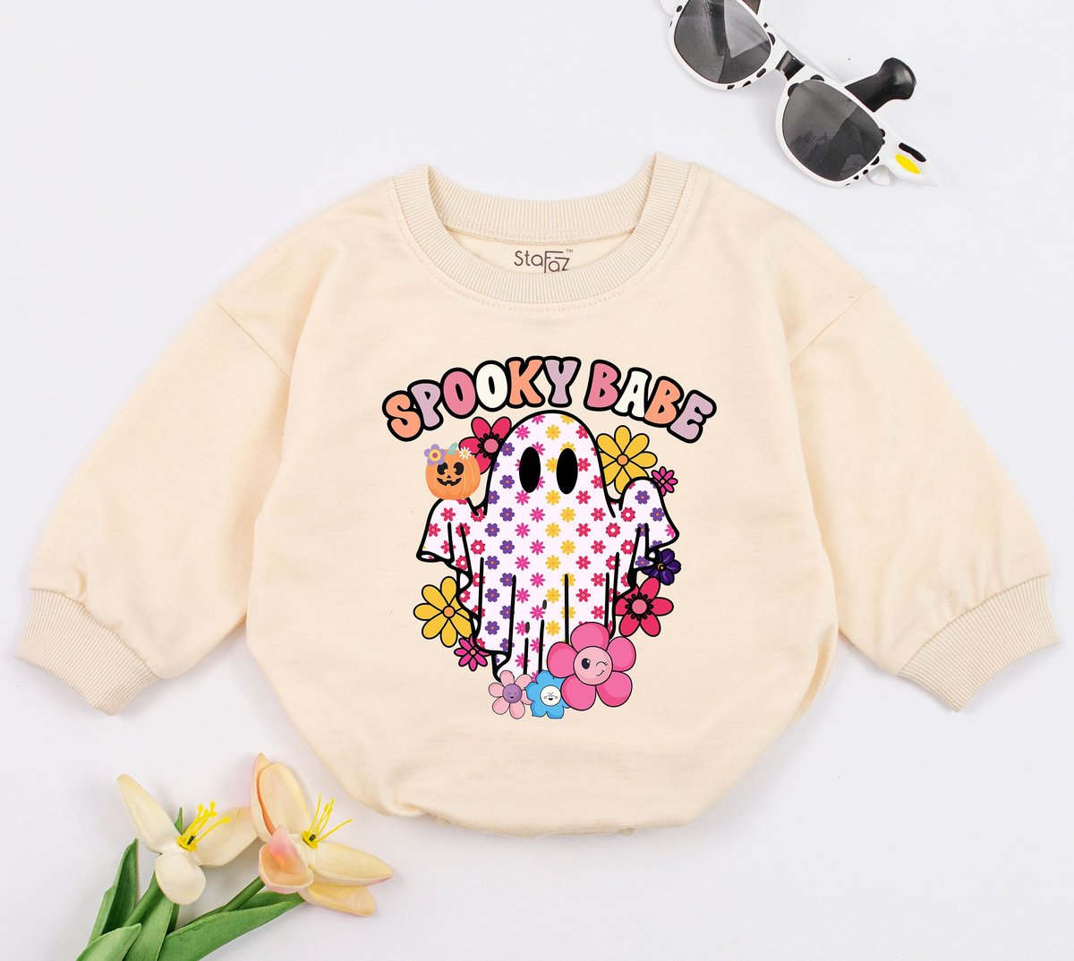 Spooky Babe Baby Girl Halloween Outfit Sweatshirt Romper 1st Halloween Romper Costume Funny Retro Ha 152