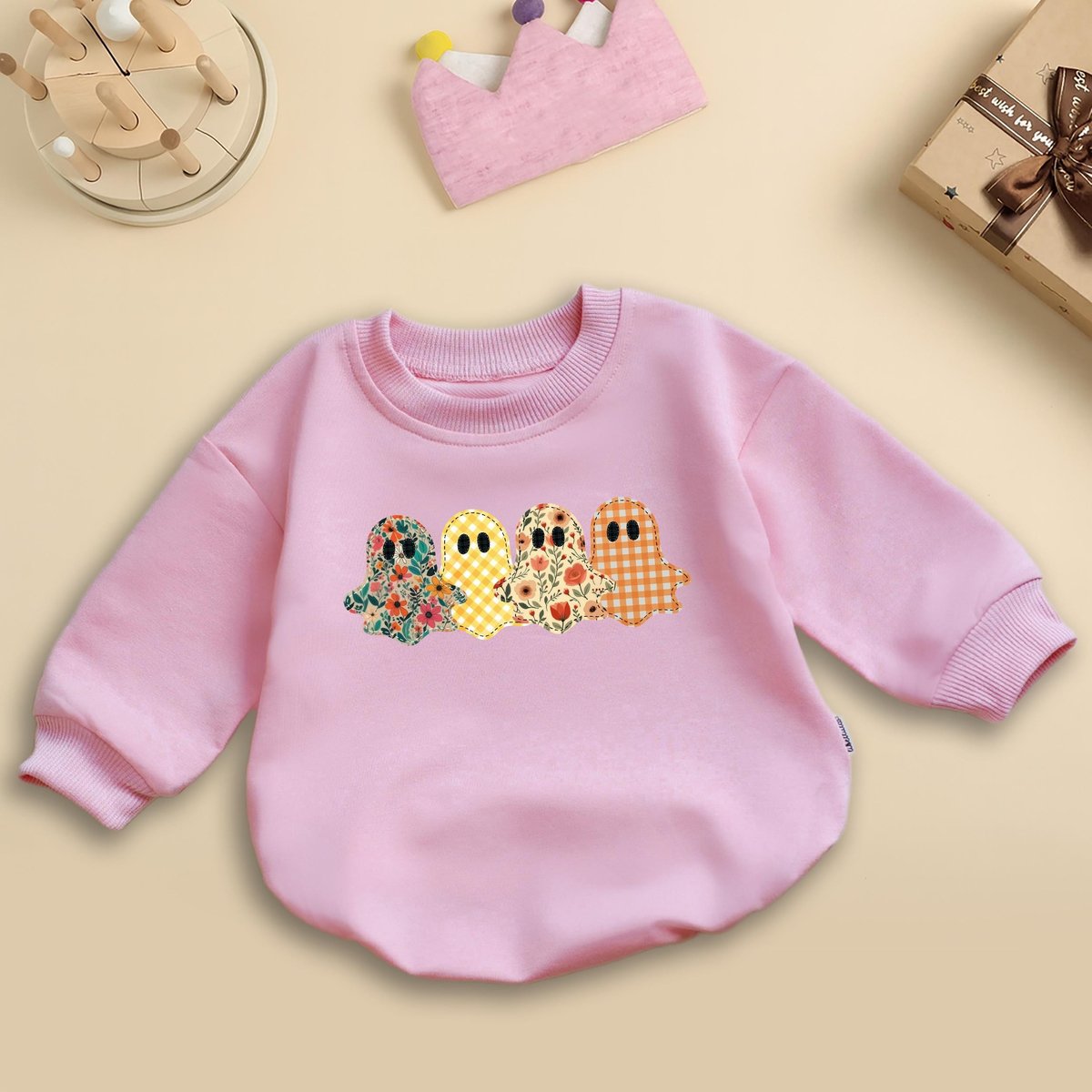 Spooky Coquette Baby Romper Floral Ghost Patchwork Outfit Halloween Baby Boys Girls Outfit Halloween 437